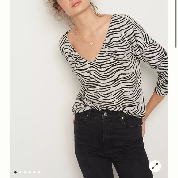 MAEVE Anthropologie Double V Zebra Jersey Sweater Top Women’s Small - Picture 1 of 15